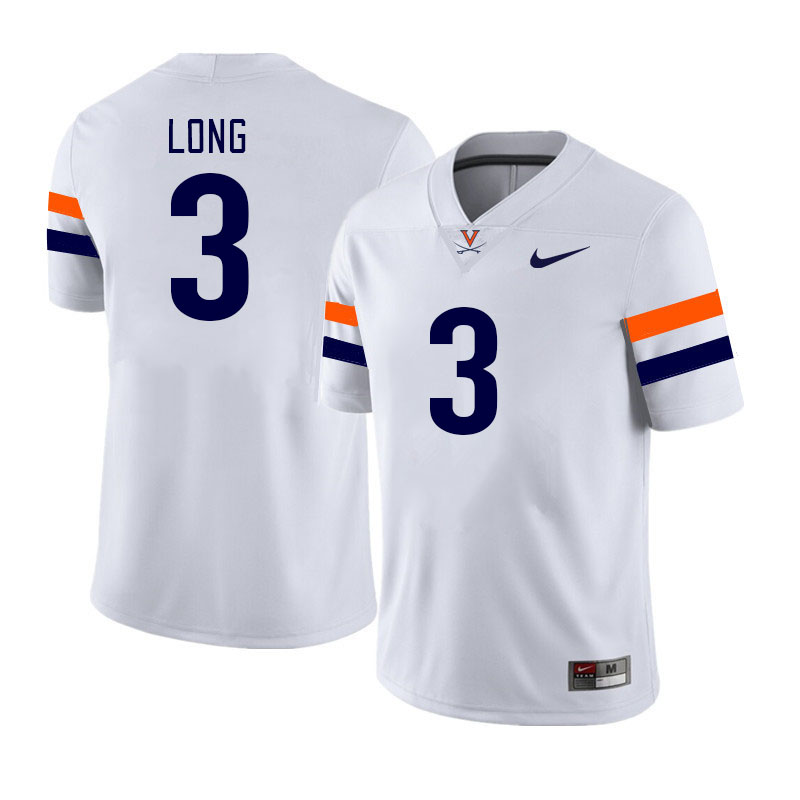 Men #3 Langston Long Virginia Cavaliers College Football Jerseys Stitched Sale-White - Click Image to Close